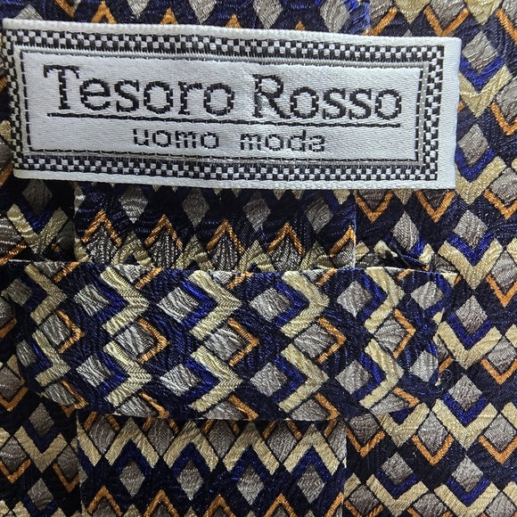 TESORO ROSSO UOMO MODA BLACK AND BROWN DIAMOND ZIGZAG SILK TIE MENS - Picture 6 of 7